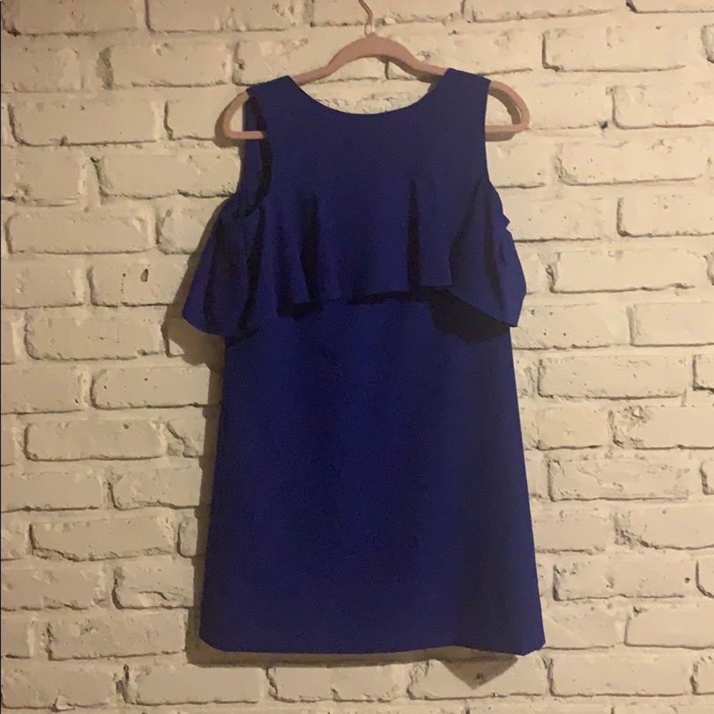 Tahari royal blue off the shoulder dress
